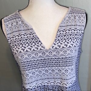 3/$25 RXB Med blue/white sleeveless lace blouse